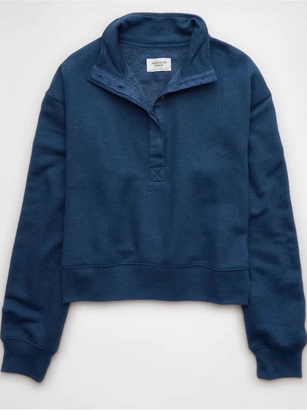 American Eagle Women’s Cropped Henley Fleece Sweatshirt Color Blue Size XXL